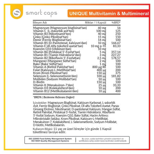 Smart Caps Unique Multivitamin/Multimineral 30 Kapsül